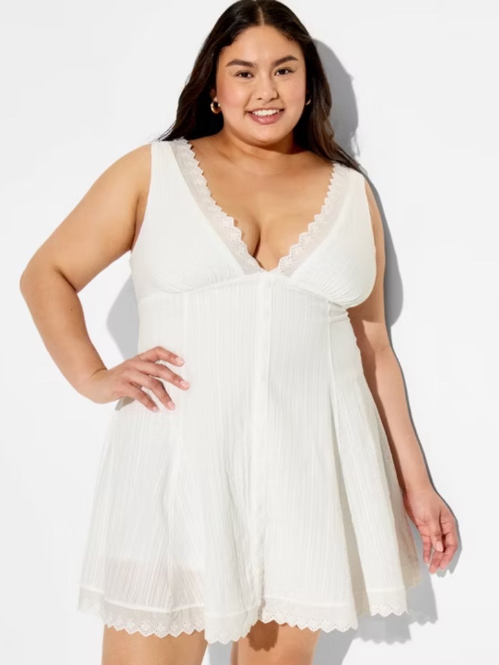 Women's Button-Front Mini Empire Waist Dress - Wild Fable - White 3X